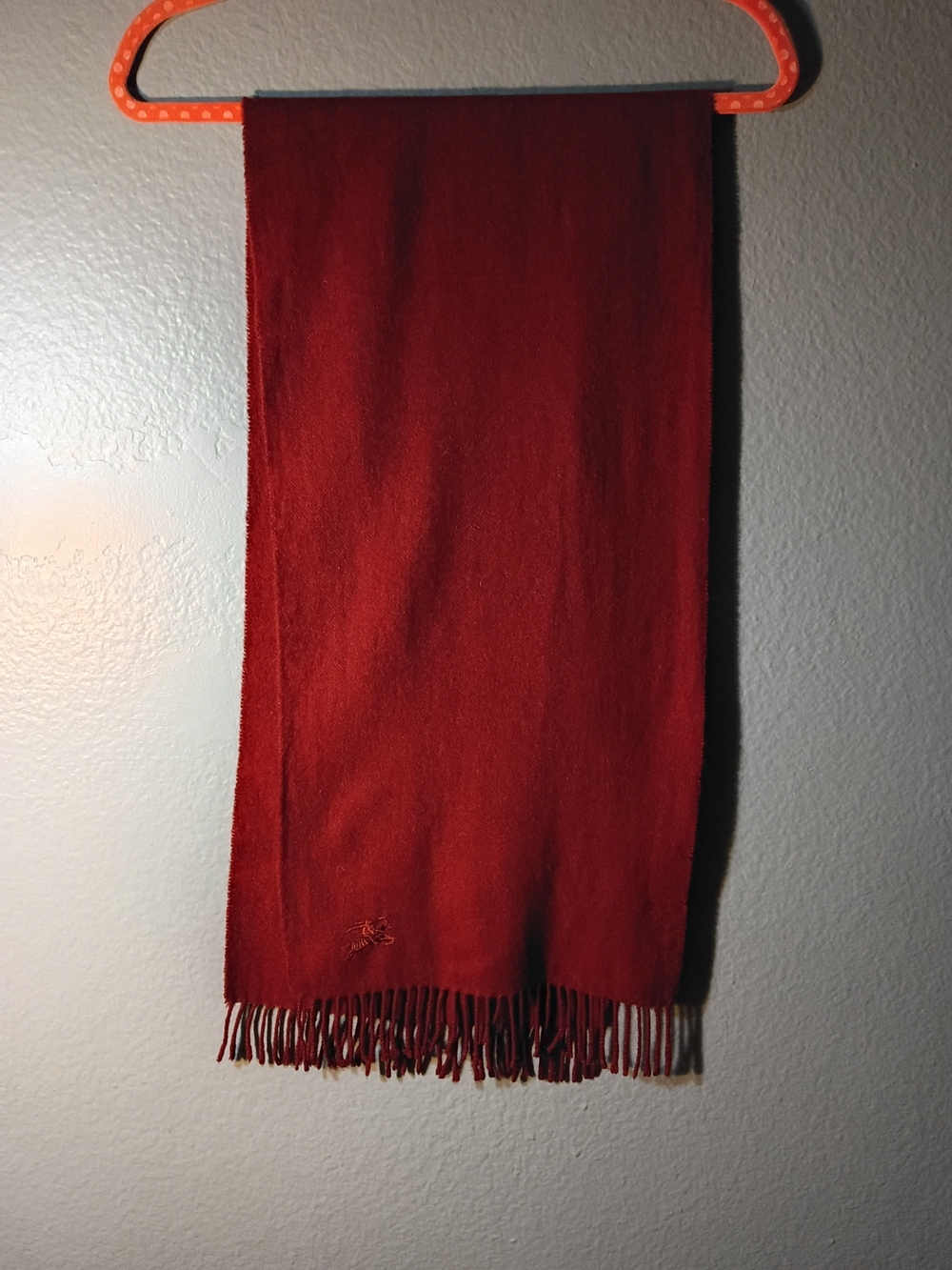 Burberry Red Wool Fringe Scarf
